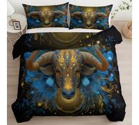 Duvet Cover for Teens Adults (230 x 220 cm) - Quilt Bedding Set King with 2 Pillowcases, Taurus Art Fantasy Ultra Soft Microfiber with 4 Corner Ties, with Zipper Closure Black