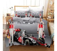 Duvet Cover Formula F1 Double bed Printed Polyester with Zipper Closure Bedding Easy Care Anti-Allergic Soft Smooth with Pillow Cases 3 pcs set, grey