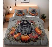 Duvet Cover Ghost Pumpkin 230x220 cm + 2 Pillow Cases 50x75 cm King Size Duvet Cover Sets 3D Double-sided Printing Halloween Comforter Cover 3 Piece Microfiber With Zipper Fixable Corner Straps