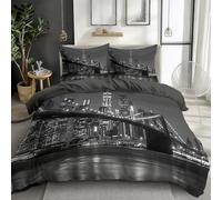 Duvet Cover Girls Boy Brooklyn Bridge New York Bedding Set 3PCS, Soft Comfy Microfiber Reversible Dark Grey 200 x 200 cm Duvet Cover Set with 2 Pillow Cases