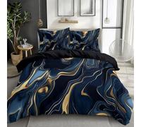 Duvet Cover Girls Boy Dark Blue And Gold Marble Bedding Set 3PCS, Soft Comfy Microfiber Reversible Black 220 x 240 cm Duvet Cover Set with 2 Pillow Cases