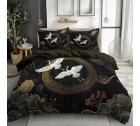 Duvet Cover Girls Boy Japanese Style Bird Auspicious Cloud Bedding Set 3PCS, Soft Comfy Microfiber Reversible 230 x 220 cm Classical Aesthetics Duvet Cover Set with 2 Pillow Cases