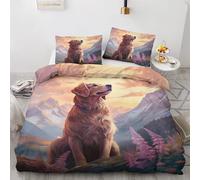 Duvet Cover Golden Retriever Single Duvet Cover Set, Dog Bedding Sets, Reversible Pattern Quilt Cover Set 2 pcs with Zip and 1 Pillowcase 50x75 cm, Soft Brushed Microfibre Bed Set (L&-1524)