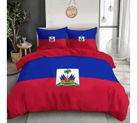 Duvet Cover Haiti Flag Striped Bedding Set Red Blue Art Comforter Cover For Kids Adults,Bedding Set Room Decor Pillow Cases Double Bedspread Cover 3Pcs