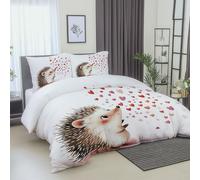 Duvet Cover Hedgehog Cute Cartoon Printed Duvet Cover Sets, White Microfiber Reversible Bedding Bed Set, 47" x 59" Single Size with Zipper Decor Bedroom for Kids Man and Woman