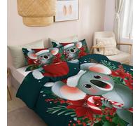 Duvet Cover Hypoallergenic Dark Green - Christmas Theme Animals Koala Bedding Set Soft Luxury, With Zipper Closure And 2 Pillowcases 50 X 75 Cm, Non Iron Bedding Hotel Quality Quilt Cover
