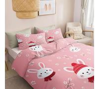 Duvet Cover Hypoallergenic Pink - Minimalist Cartoon Rabbit Bedding Set Soft Luxury, With Zipper Closure And 2 Pillowcases 50 X 75 Cm, Non Iron Bedding Hotel Quality Quilt Cover
