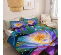 Duvet Cover Hypoallergenic Purple - Oil Painting Fantasy Lotus Bedding Set Soft Luxury, With Zipper Closure And 2 Pillowcases 50 X 75 Cm, Non Iron Bedding Hotel Quality Quilt Cover