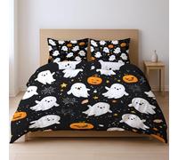 Duvet Cover, Hypoallergenic Sets With Zipper Closur. Black, Cartoon cute jack-o'-lantern cute ghost Lightweight Bedroom Decor Machine Washable With Pillow Case 135 x 200 cm （Pillowcase: 50 x 75 ）.