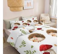Duvet Cover Hypoallergenic White - Forest Theme Cartoon Hedgehog Bedding Set Soft Luxury, With Zipper Closure And 2 Pillowcases 50 X 75 Cm, Non Iron Bedding Hotel Quality Quilt Cover