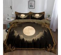 Duvet Cover King 230 x 220 cm Bedding Set Breathable Microfiber Duvet Cover, Quilt Bedding Cover with 2 Pillowcases, Easy careLight BrownFantasy Moon Golden Frame