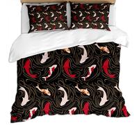 Duvet Cover King Bed - 3D Black Background With Colorful Carp Ripples Printed Bedding Set 3 Pcs With Zipper Closure, Ultra Soft Easy Care Microfiber Quilt Covers 230X220Cm With 2 Pillowcases 50X75C
