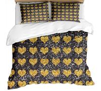 Duvet Cover King Bed - 3D Modern Stylish Geometric Texture Black Yellow Love Heart Printed Bedding Set 3 Pcs With Zipper Closure, Ultra Soft Easy Care Microfiber Quilt Covers 230X220Cm With 2 Pillo