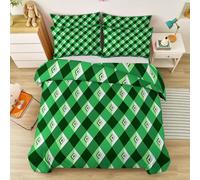 Duvet Cover King Size 3 Pieces Modern Stylish Patchwork Diamond Pattern Bedding Sets for Teens Boys Girls with Pillowcases, Green Soft Reversible Quilt Cover 230 x 220 cm with Zipper Closure