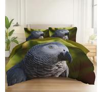 Duvet Cover King Size, Bird Parrot Printed Reversible Bedding Sets - 220 x 230 cm Bed Duvet Covers Super Soft Quilt Covers with Zipper for Kids Adults, Yellow-Green