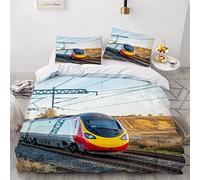 Duvet Cover king size High Speed Rail 3d Printed Quilt Cover 3 Pieces with Zipper Closure and Pillowcase Modern Locomotive Comforter Cover Ultra Soft Microfiber Bedding Set for Children Adult
