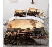 Duvet Cover king size Retro Train 3d Printed Quilt Cover 3 Pieces with Zipper Closure and Pillowcase Steam Locomotive Comforter Cover Ultra Soft Microfiber Bedding Set for Children Adult