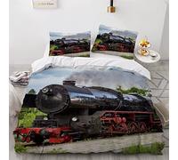 Duvet Cover king size Steam Train 3d Printed Quilt Cover 3 Pieces with Zipper Closure and Pillowcase Retro Locomotive Comforter Cover Ultra Soft Microfiber Bedding Set for Children Adult