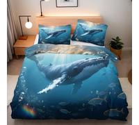 Duvet Cover King Size Whales Jellyfish Bedding Set Soft Comforter Microfiber With 2 Pillowcases 50x75cm Under The Sea Dream 3D Printed Quilt Cover With Zipper Closure For Kids Aldult