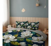 Duvet Cover Magnolia Flowers Green Leaves Soft Microfibre Polyester Bedding Quilt Cover, Cot-bed 120 x 150 cm with Pillow cases Bedding Set With Zipper Closure for All Season Bedding Set, Dark Gray