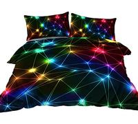Duvet Cover Neon light laser multicolor, Soft Microfiber Double Bedding Set, Quilt Cover 200x200 cm and 2 Pillowcases 50x75 cm with Hidden Zipper