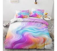 Duvet Cover Ombre Rainbow Double Duvet Cover Set, Abstract Colorful Bedding Sets, Reversible Pattern Quilt Cover Set 3 pcs with Zip and 2 Pillowcase 50x75 cm, Soft Brushed Microfibre Bed Set (L&-1489)
