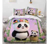 Duvet Cover Panda Bamboo Forest Bedding Set Kids Boys Girls Teens Room Flower Cartoon Bedspread 3Pcs Zipper Single Size