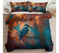 Duvet Cover Photography Kingfisher Tree Branch 135 x 200 cm Brown microfiber Reversible Bedding, breathable soft Single for kids girls boys, All Season Easy Care Comforter Cover with Zipper Closure
