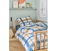 Duvet Cover + Pillowcase Set for Children, in Flannel with Recycled Cotton, Retro Winter striped navy blue