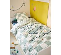 Duvet Cover + Pillowcase Set for Children, with Recycled Cotton Content, Damier Freestyle chequered green