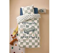 Duvet Cover + Pillowcase Set for Children, with Recycled Cotton Content, Damier Freestyle chequered green