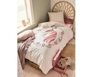 Duvet Cover + Pillowcase Set with Recycled Cotton for Children, Little Unicorn printed white