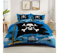 Duvet Cover Pirate Flag Ship Black White Duvet Cover Sets Premium Brushed Microfiber Printed Ultrasoft Reversible Duvet Covers Non Iron Bedding Set With Zipper Closure King Size 90" X 86"