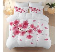 Duvet Cover Printed Single 3Piece, Cute Cherry Blossoms Petals theme Soft Breathable Brushed Microfiber White Duvet Cover with Zipper, for Teens and Adults Bedding Set