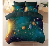 Duvet Cover Printed Single 3Piece, Fantasy Universe Planet theme Soft Breathable Brushed Microfiber Dark Green Duvet Cover with Zipper, for Teens and Adults Bedding Set