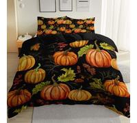 Duvet Cover Pumpkin Autumn Harvest Set Soft Lightweight 3Pcs Bedding Set with 2 Pillowcase Black Soft Microfiber Easy Care Reversible Duvet Set 230 x 220 cm