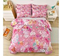 Duvet Cover Queen Size 3 Pieces Traditional Exquisite Lovely Floral Bedding Sets for Teens Boys Girls with Pillowcases, Pink Soft Reversible Quilt Cover 220 x 220 cm with Zipper Closure