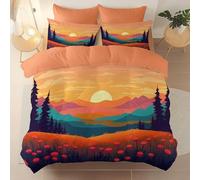 Duvet Cover Queen Size Nature Scenery Fields Mountains Jungles Luxury Reversible Bedding Set for Kids Boys Girls, Multicolored Soft Brushed Microfiber Duvet Cover 220 x 220 cm with 2 Pillowcases