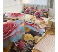 Duvet Cover Queen Size - Ultra Soft Breathable 1 Duvet Cover 79"x90" & 2 Pillowcases (20x30), 3 Pieces Rose Flower Wildflowers Bed Covers With Zipper Closure Double-Sided Bedding Set No Comforter