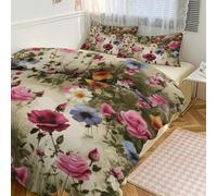 Duvet Cover Queen Size - Ultra Soft Breathable 1 Duvet Cover 86"x70" & 2 Pillowcases (20x30), 3 Pieces Garden Blooming Wildflowers Bed Covers With Zipper Closure Double-Sided Bedding Set No Comforter