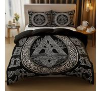 Duvet Cover Quilt Celtic Knotted Tree Bedding Set With Pillow Cases Queen 230 X 200 Cm Easy Care Machine Washable 100% Microfiber Double Silver Black Breathable And Comfortable