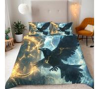 Duvet Cover Raven Magic King Size 3D Animals Lightning Bedding Set with 2 Pillowcases Soft Microfiber Quilt Cover 3 Piece with Zipper Closure Easy Care Y195