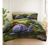 Duvet Cover Reversible Fancy Forest Animals Snail Print, Brushed Microfiber Bedding Set 90" x 87" with 2 Pillowcase, All Season Quilt Cover with Zipper for Kids Adults, Light Green