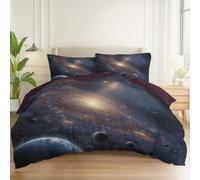 Duvet Cover Reversible Fantasy Galaxy Space Print, Brushed Microfiber Bedding Set 53" x 79" with 2 Pillowcase, All Season Quilt Cover with Zipper for Kids Adults, Dark Purple