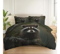 Duvet Cover Reversible Realistic Painting Forest Animals Print, Brushed Microfiber Bedding Set 53" x 79" with 2 Pillowcase, All Season Quilt Cover with Zipper for Kids Adults, Dark Green