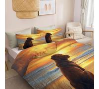 Duvet Cover Reversible Soft Printed Duvet Set Cot-bed, Hypoallergenic Quilt Cover Art Photography Non Iron Luxury Bedding Sets with Pillowcases Beach Sunset Waves Dog