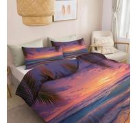 Duvet Cover Reversible Soft Printed Duvet Set King, Hypoallergenic Quilt Cover Dream Art Non Iron Luxury Bedding Sets with Pillowcases Beach Waves Sunset Palm Trees