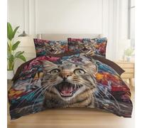 Duvet Cover Reversible Surrealism Animals Cats Print, Brushed Microfiber Bedding Set 102" x 87" with 2 Pillowcase, All Season Quilt Cover with Zipper for Kids Adults, Brown