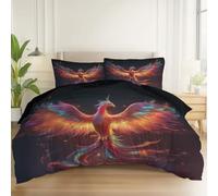 Duvet Cover Reversible Surrealism Fantasy Phoenix Print, Brushed Microfiber Bedding Set 102" x 87" with 2 Pillowcase, All Season Quilt Cover with Zipper for Kids Adults, Black