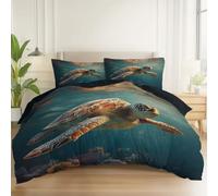 Duvet Cover Reversible Surrealism Underwater World Sea Turtles Print, Brushed Microfiber Bedding Set 90" x 87" with 2 Pillowcase, All Season Quilt Cover with Zipper for Kids Adults, Dark Gray